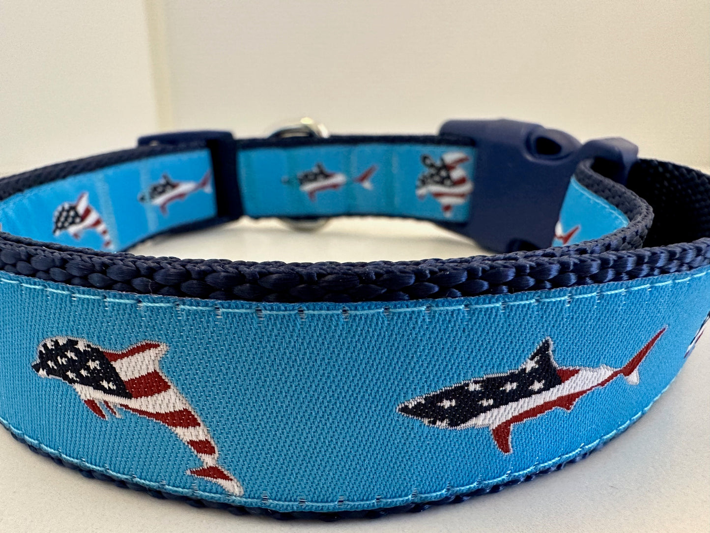Patriotic Sea Turtle Dolphin and Shark Adjustable Dog Collar