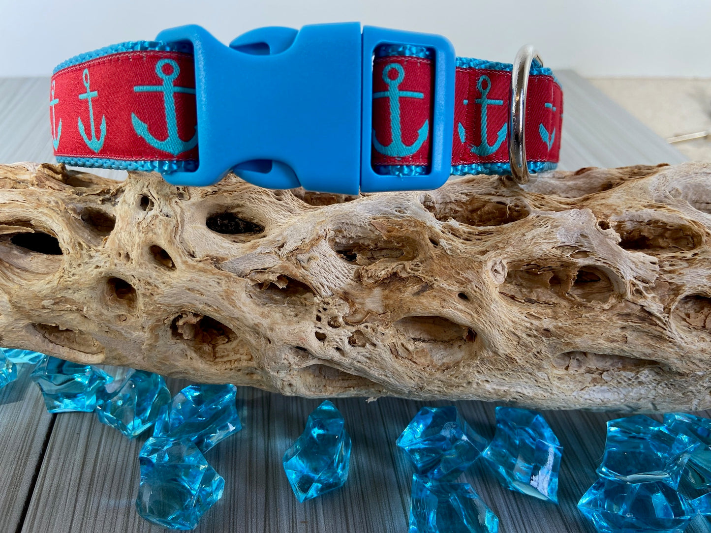 Preppy Red Anchors Adjustable Dog Collar