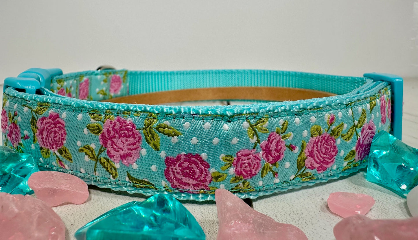Rose Garden Blue Adjustable Dog Collar