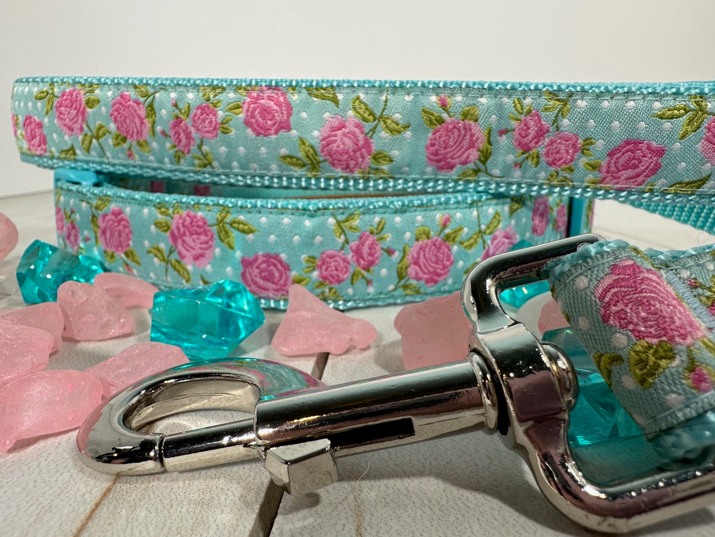 Rose Garden Blue Adjustable Dog Collar