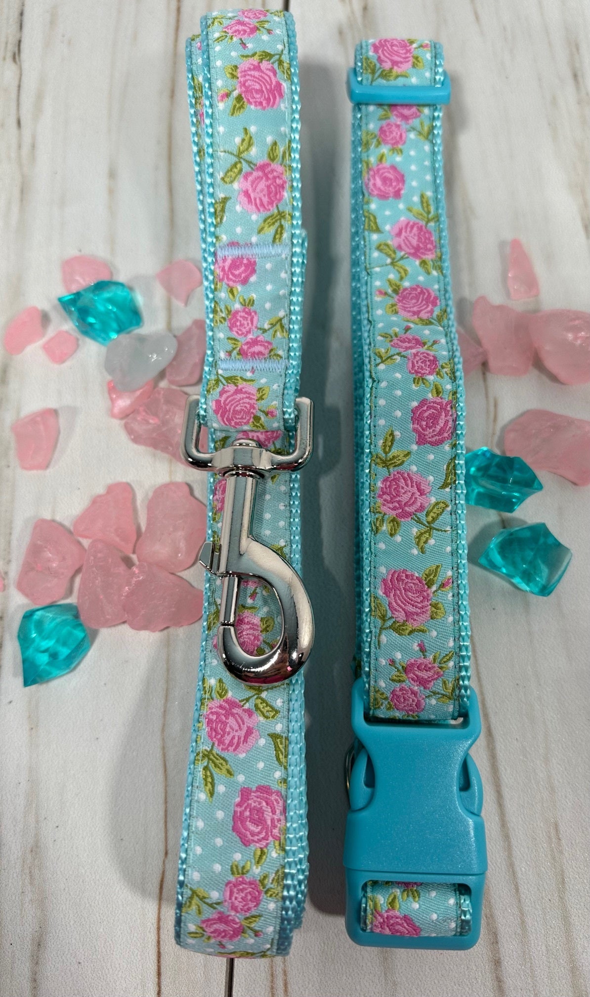 Rose Garden Blue Adjustable Dog Collar