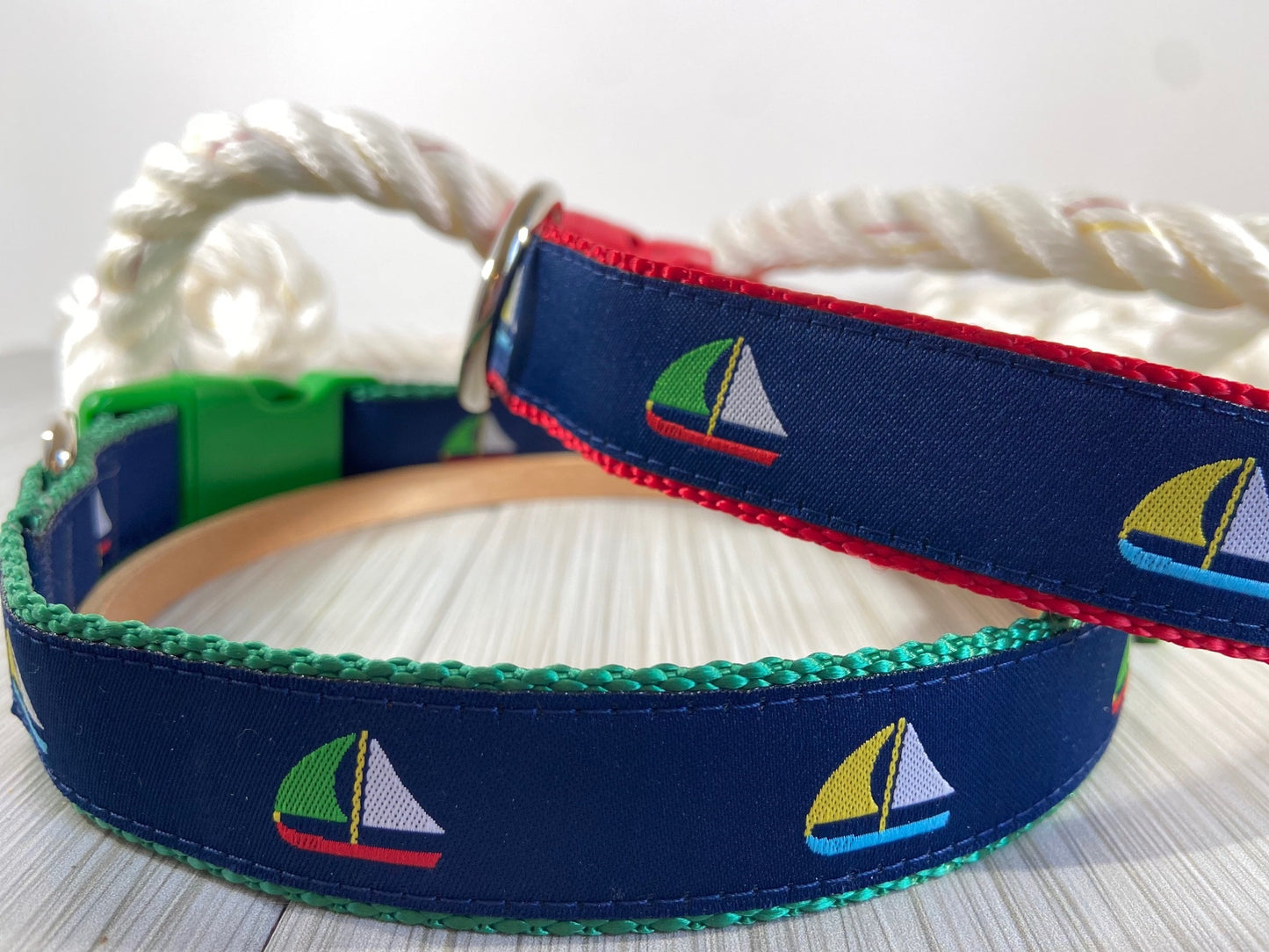 Preppy Sailboat Adjustable Dog Collar