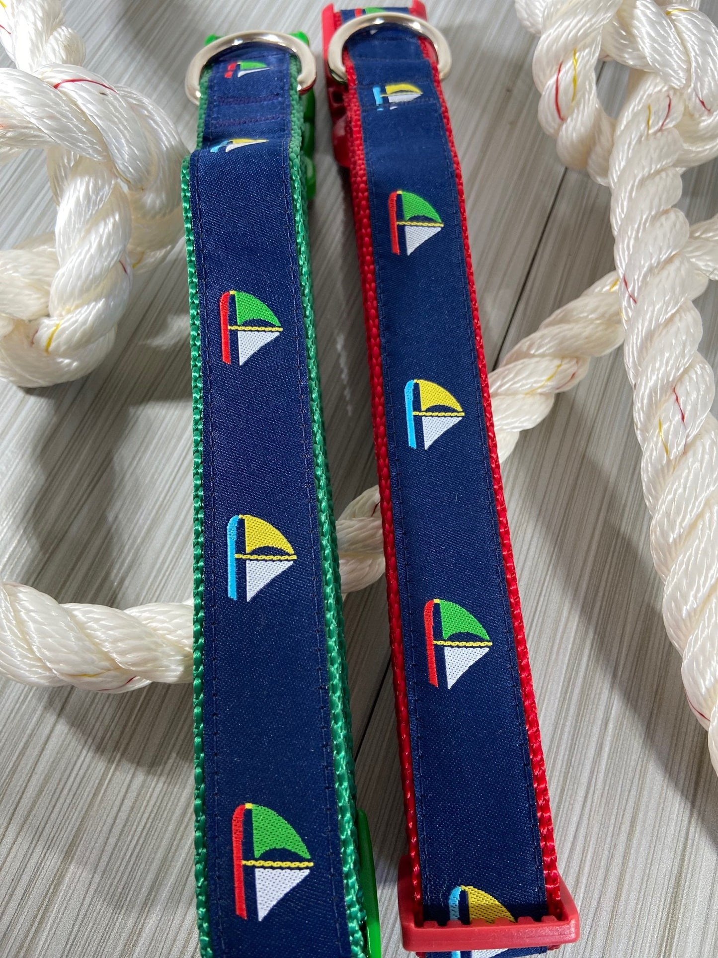 Preppy Sailboat Adjustable Dog Collar