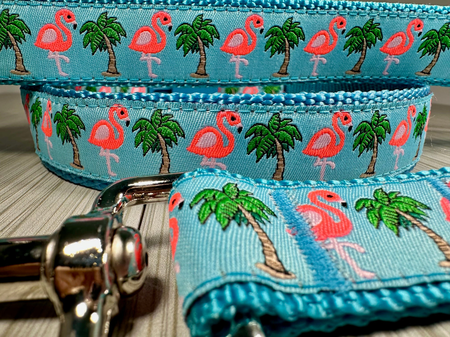 Miami Vice Flamingo and Palm Tree Adjustable Dog Collar