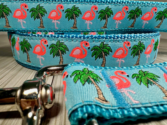 Miami Vice Flamingo and Palm Tree Adjustable Dog Collar
