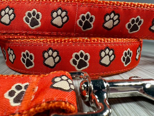 Orange Paw Prints Adjustable Dog Collar