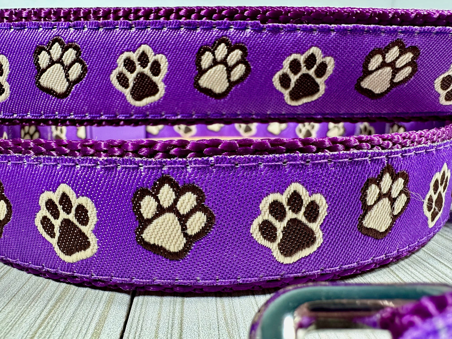 Purple Paw Prints Adjustable Dog Collar
