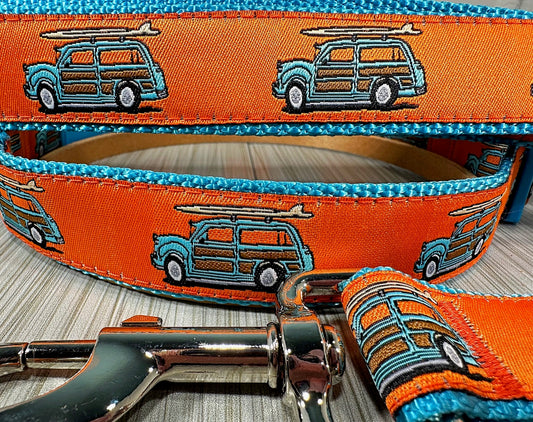 Surf's Up Retro Woody truck with Surfboard Adjustable Dog Collar
