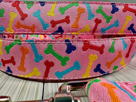 Pink Dog Bones Adjustable Dog Collar