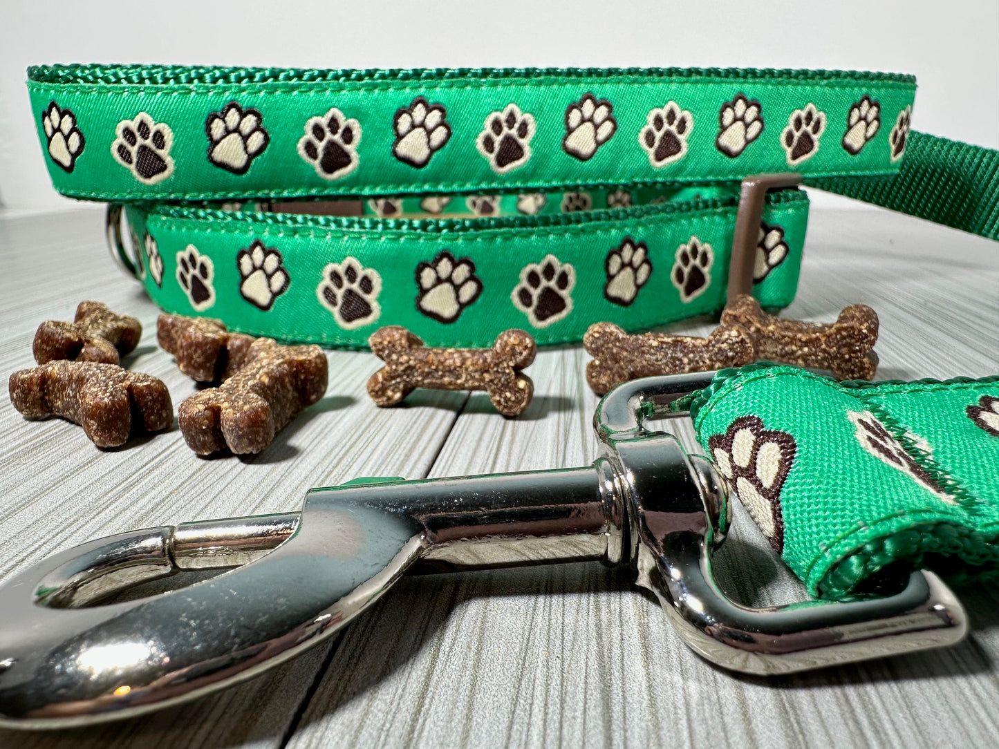 Green Paw Prints Adjustable Dog Collar