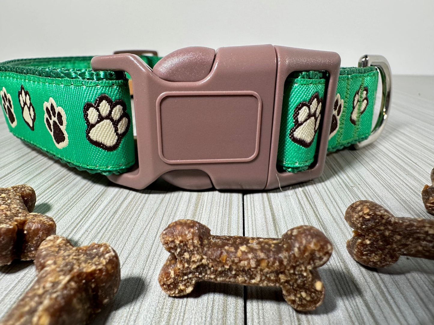 Green Paw Prints Adjustable Dog Collar