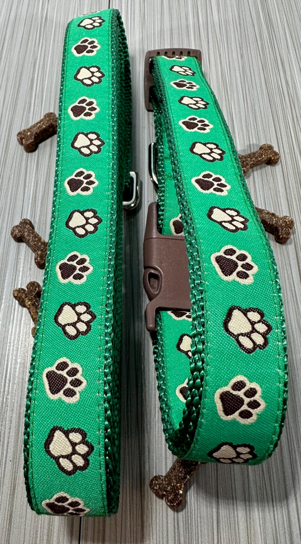 Green Paw Prints Adjustable Dog Collar