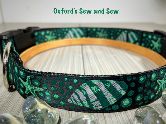 Green Seashells Adjustable Dog Collar