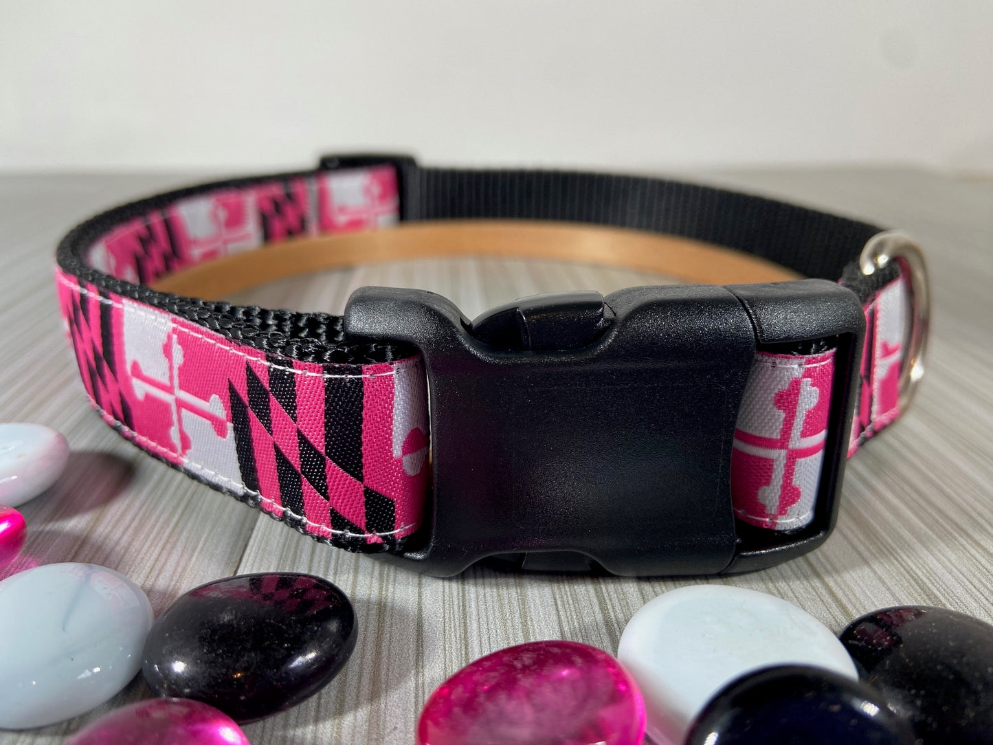 Miss Maryland Flag Pink Adjustable Dog Collar