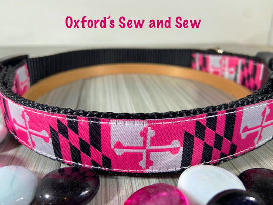 Miss Maryland Flag Pink Adjustable Dog Collar