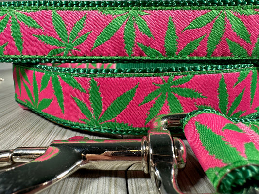 Green Leaves Pink Version Adjustable Dog Collar (Copy)