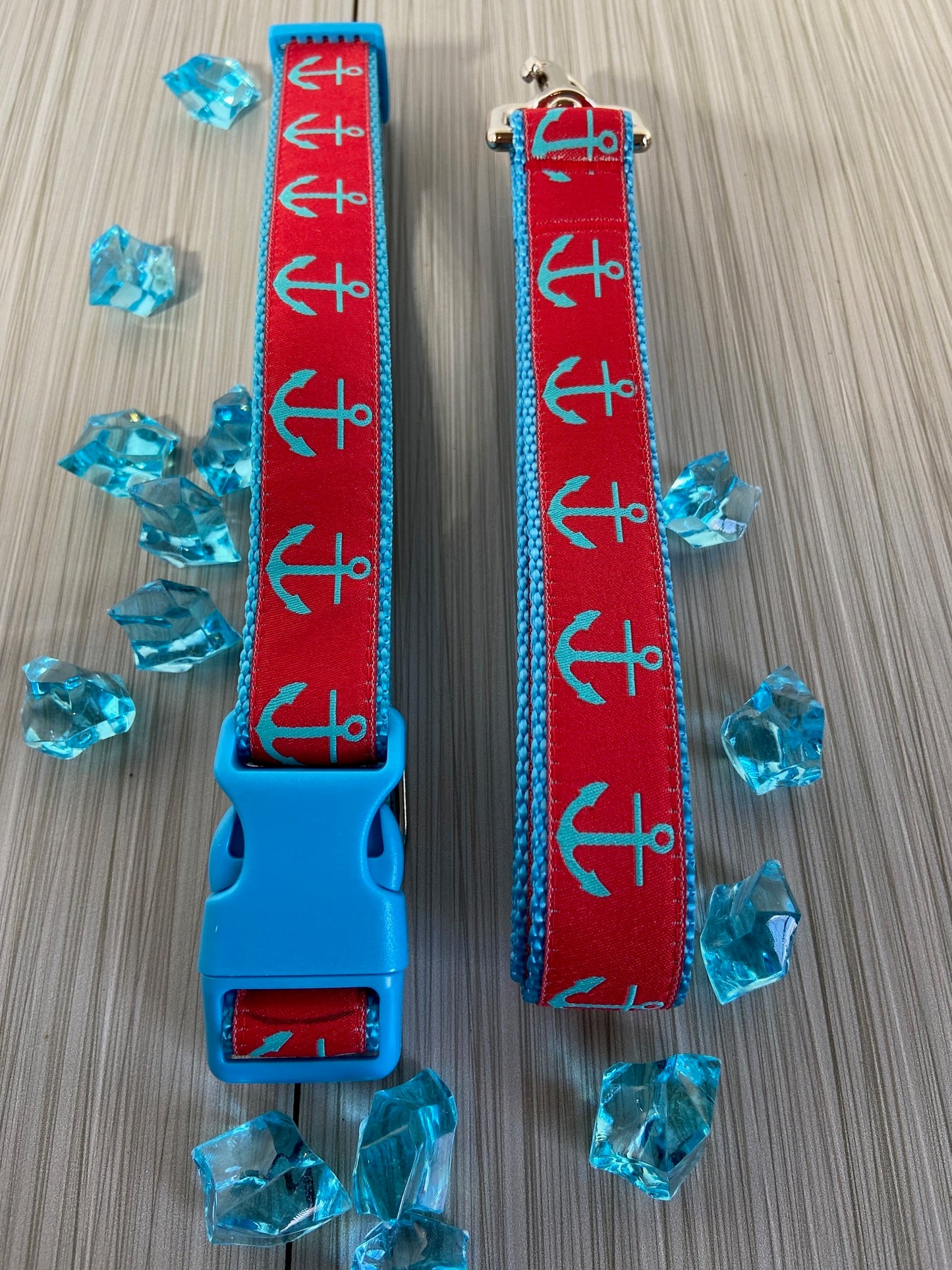 Preppy Red Anchors Adjustable Dog Collar