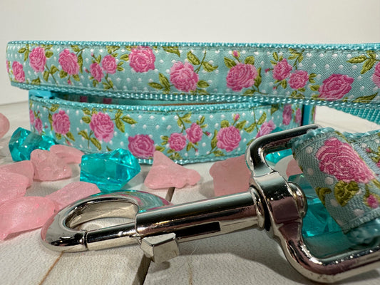 Rose Garden Blue Adjustable Dog Collar