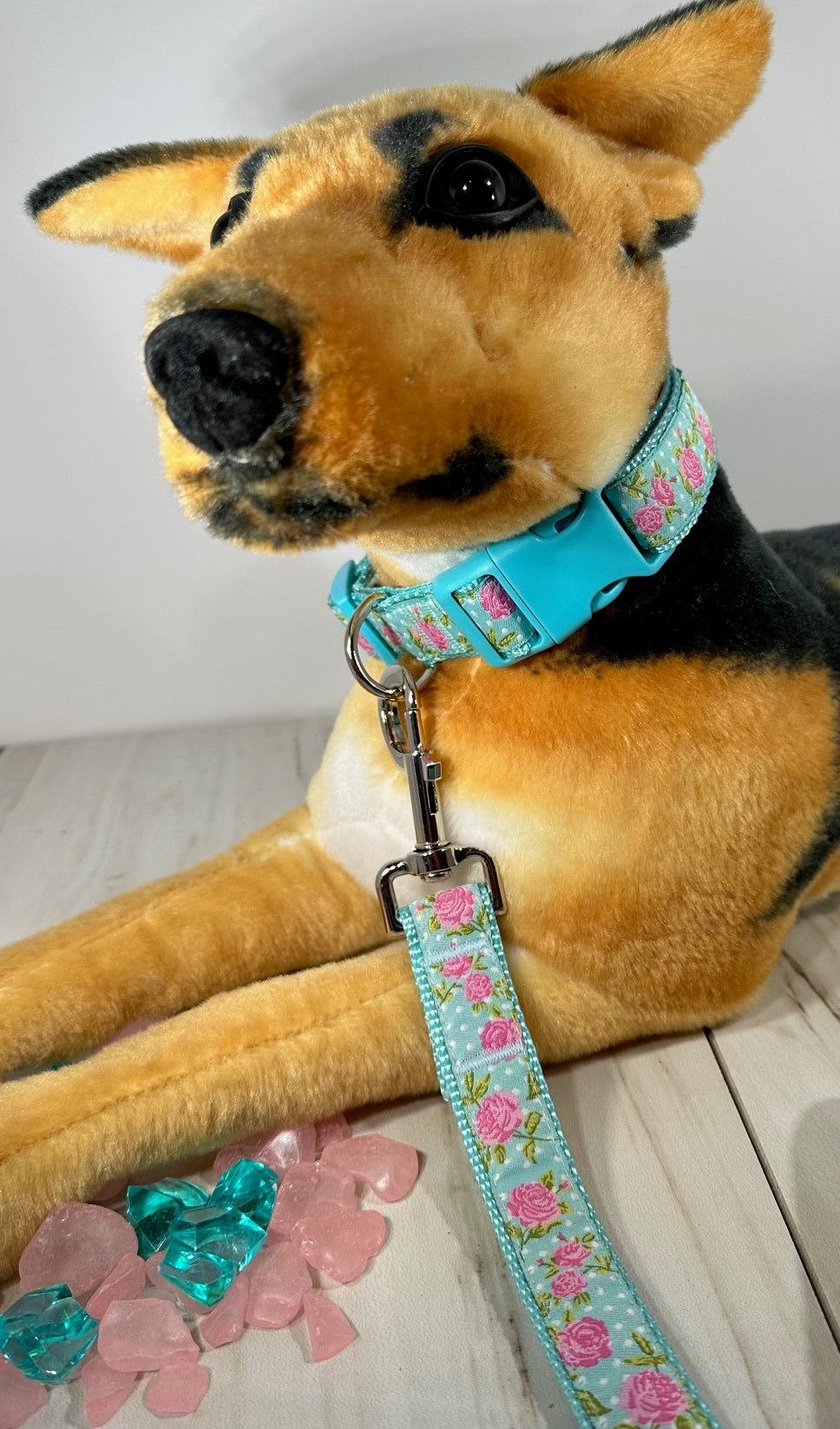 Rose Garden Blue Adjustable Dog Collar