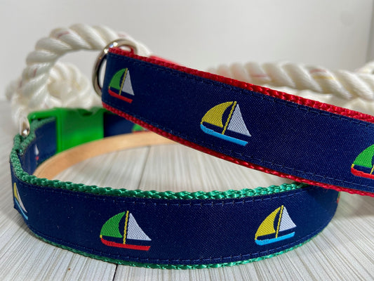 Preppy Sailboat Adjustable Dog Collar