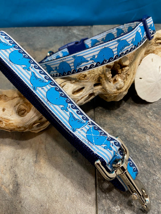 Waverunners Whale and Dolphin Adjustable Dog Collar